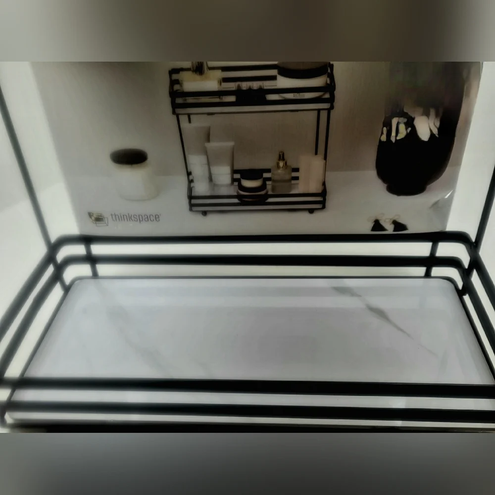 Black and White Two-Tier Shelf With Marbel Look